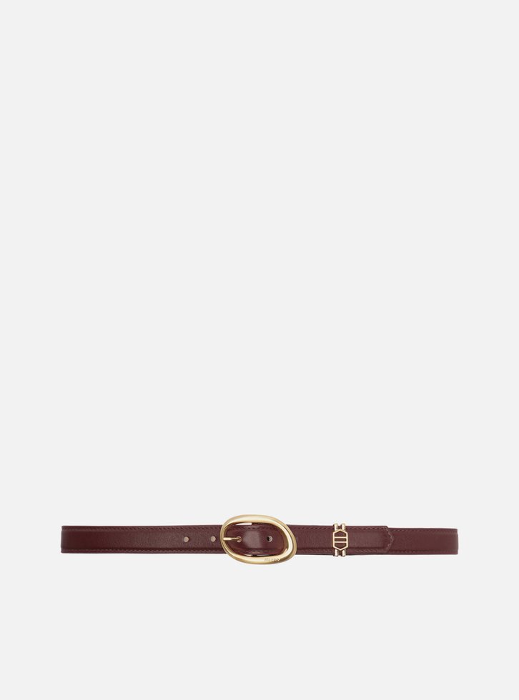 Cinto Vermelho Couro Fivela Oval Dourado