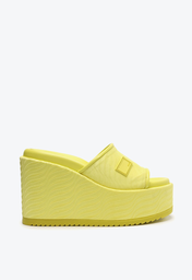 Sandália Mule Plataforma Amarela Neon Schutz Lorelay Tecido