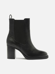 Bota Preta Couro Cano Curto Elástico Fita