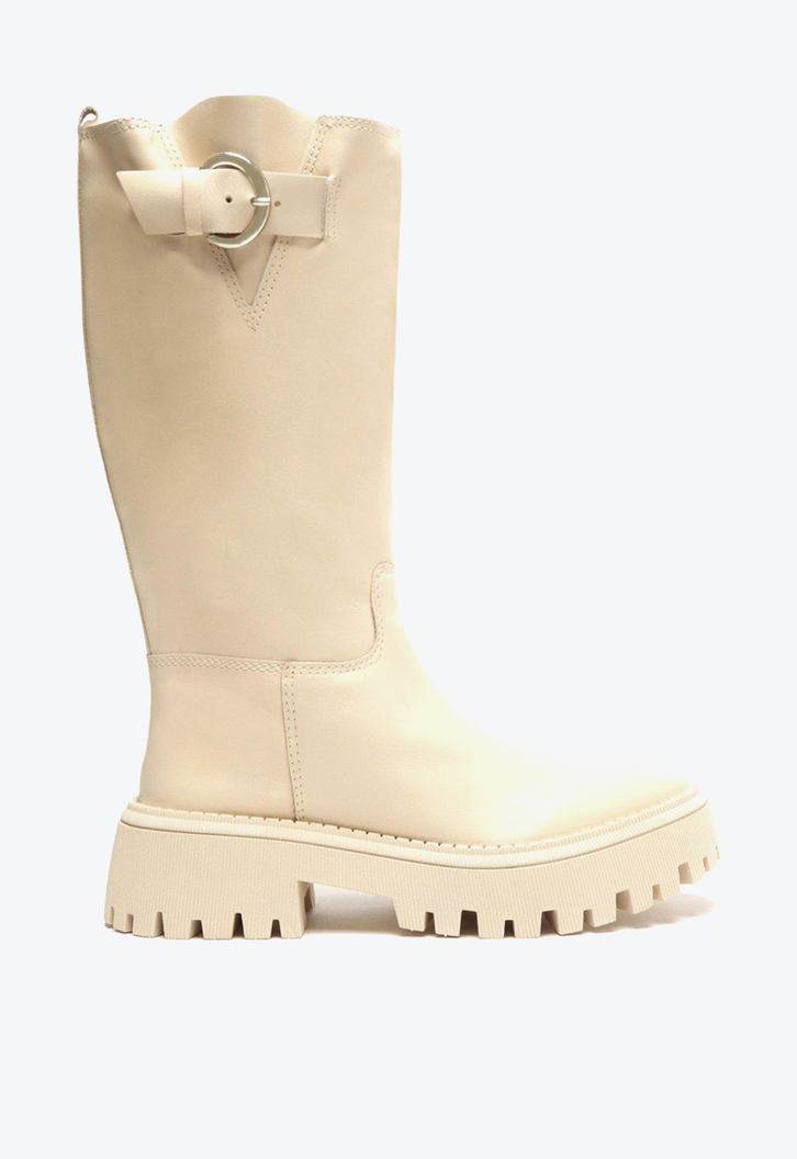 Bota Off-White Arezzo Couro Cano Longo Tratorada