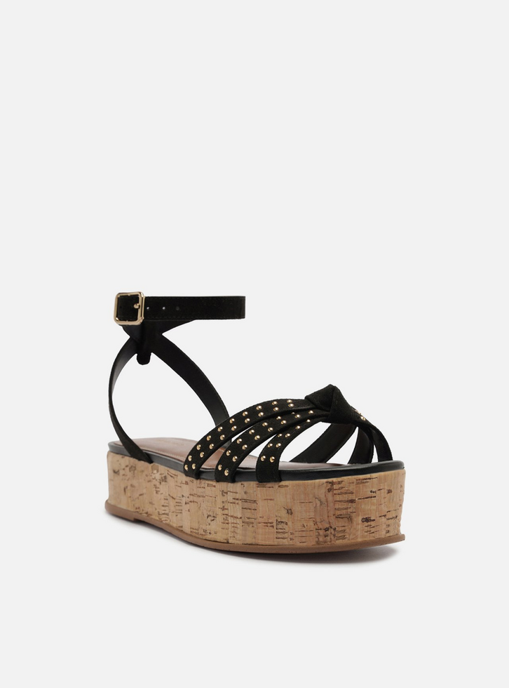 Sandália Preta Salto Flatform Fivela | ZZ MALL