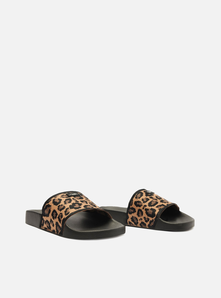 Slide Preto Tira Knit Animal Print