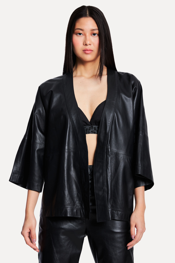 Kimono Preto Reversa Couro | ZZ MALL