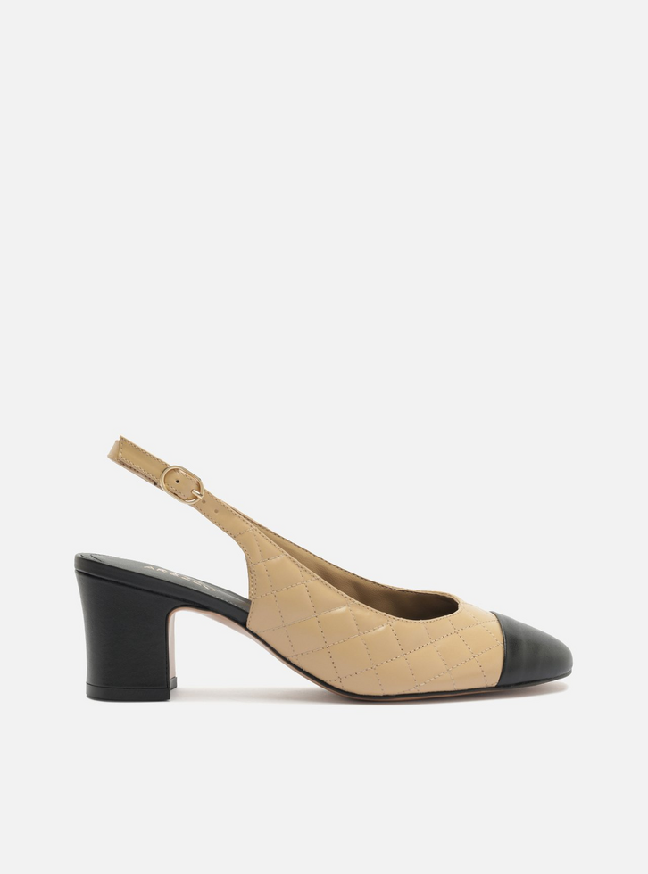 Scarpin Multineutro Couro Salto Bloco Fivela Slingback