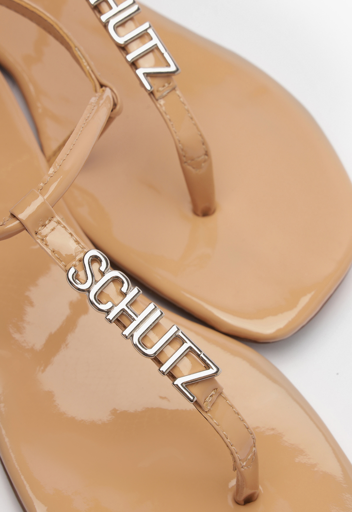 Sandália Rasteira Crystal Schutz Logo Bege