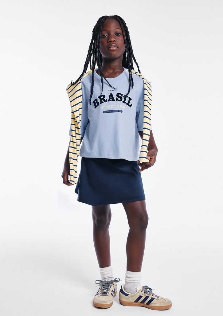 Blusa Azul  Hering Infantil Super Cotton Estampada Drop Brasil