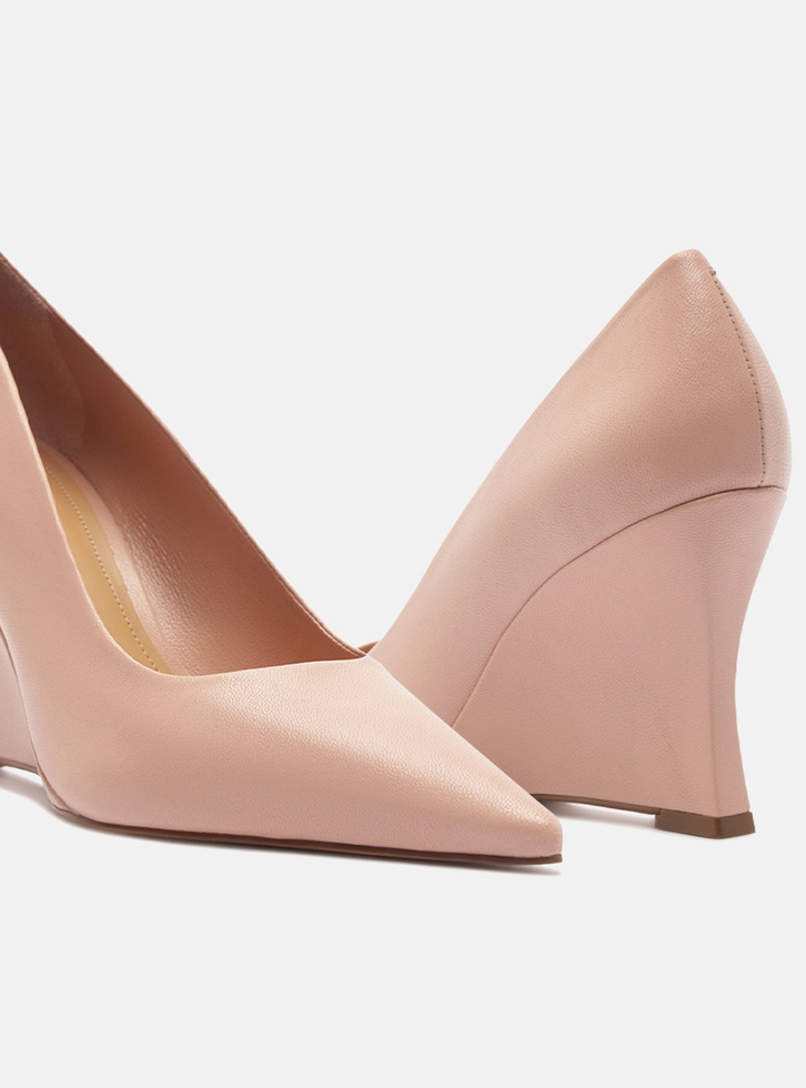 Scarpin Rosa Soft Couro Salto Anabela Bico Fino