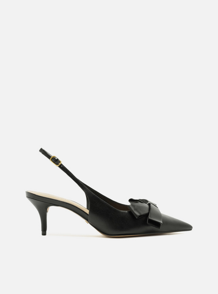 Scarpin Preto Arezzo Couro Slingback Laço Lateral