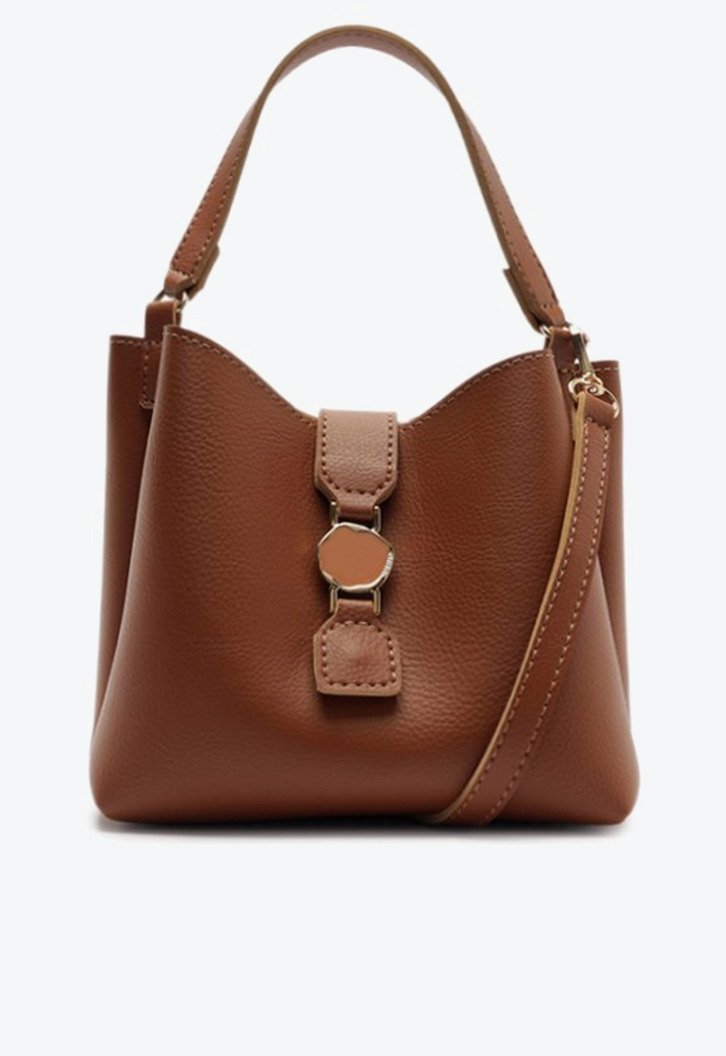 Bolsa Hobo Pequena Fechamento Metal Marrom
