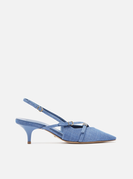 Scarpin Azul Jeans Arezzo Salto Médio Slingback Amélia