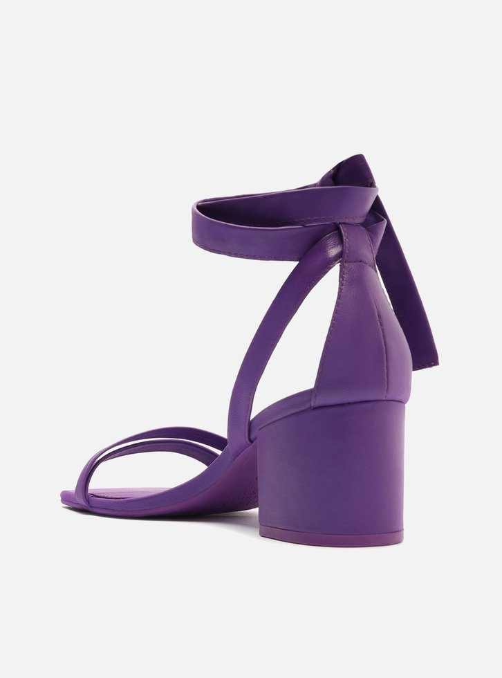 SANDÁLIA ROXA AREZZO COURO SALTO BLOCO LACE UP