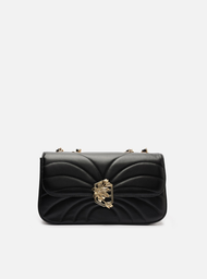 Bolsa Tiracolo Preta Couro Média Metal Flor