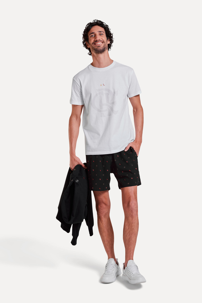 SHORT PRETO RESERVA PRAIA  FLAMENGO ESTAMPA CORRIDA