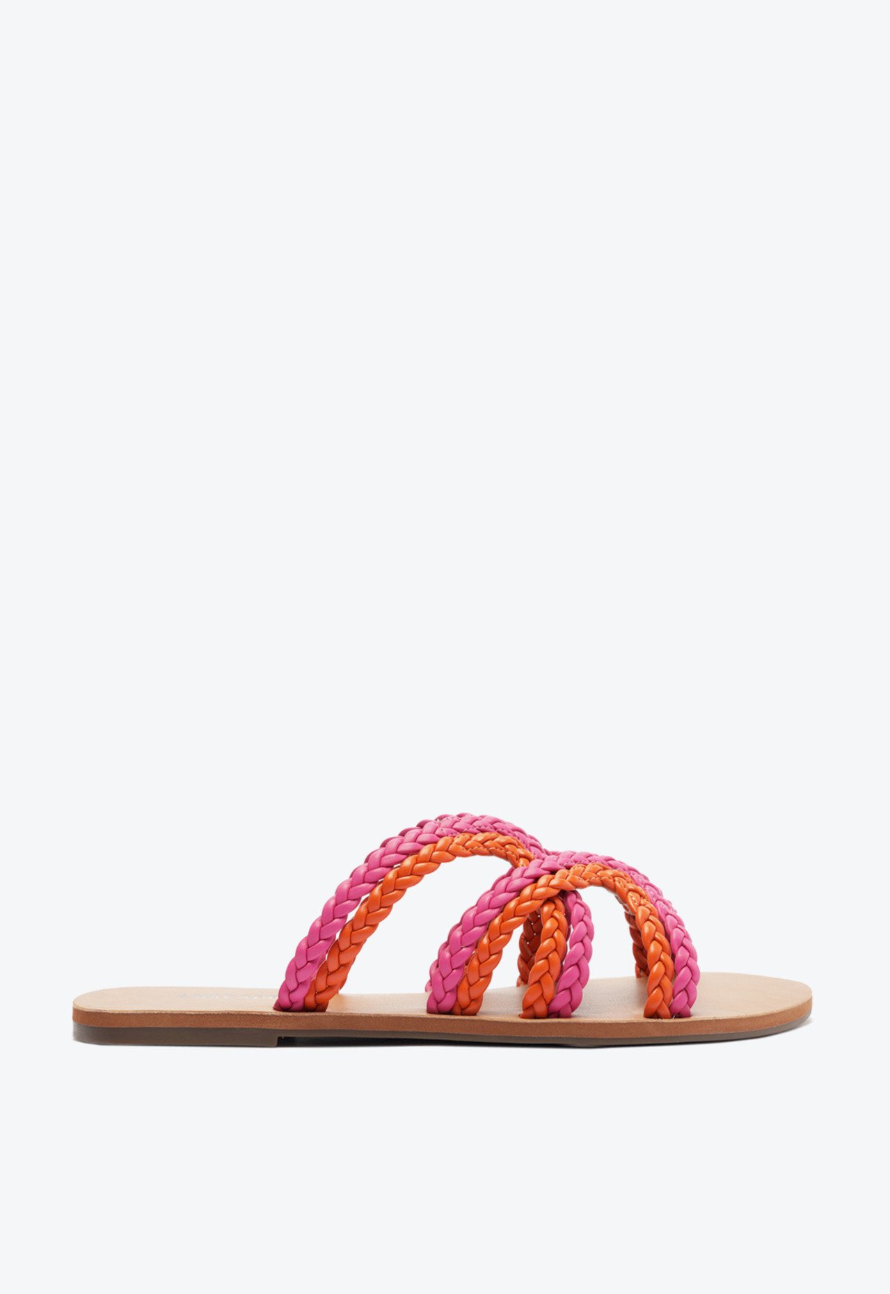 Rasteira Natural Pink E Laranja Anacapri Tiras Trançadas Rasteira Natural Pink E Laranja Anacapri Tiras Trançadas