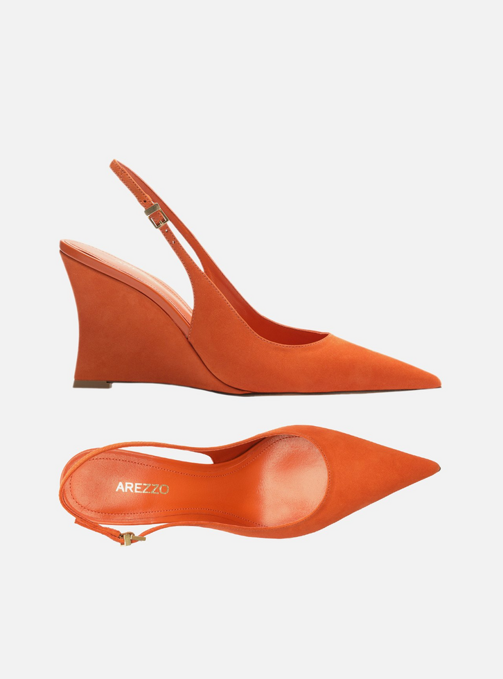 Scarpin Laranja Acamurçado Slingback Anabela