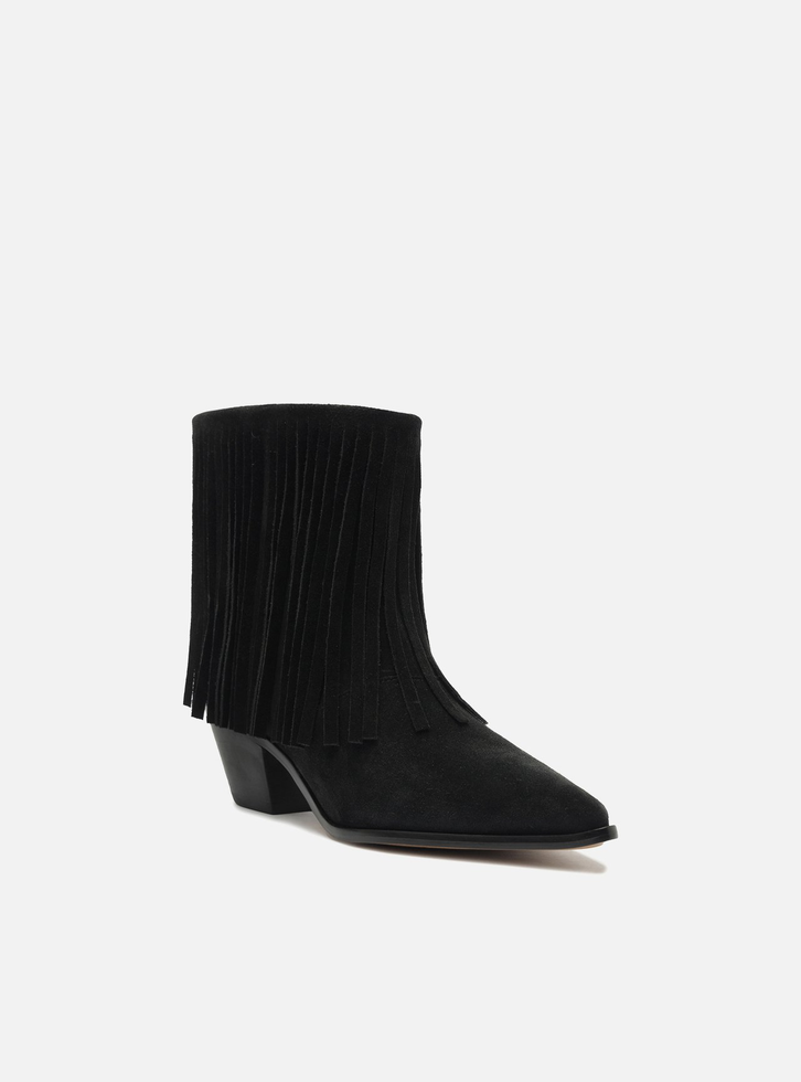 Bota Preta Acamurçada Cano Curto Western Franjas