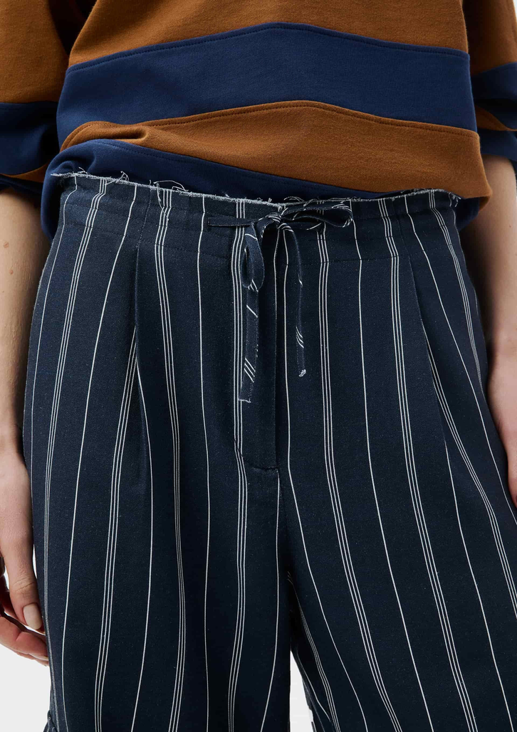 Calça Azul Hering Cargo Fio Tinto Com Linho