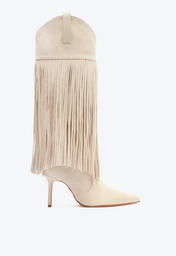 Bota Branca Schutz Raffaela Up Fringes Stiletto Camurça