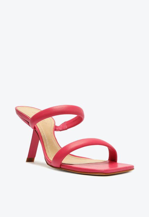 Sandália Mule Salto Curvado Couro Rosa