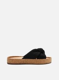 Rasteira Preta Arezzo Knit Flatform Isis