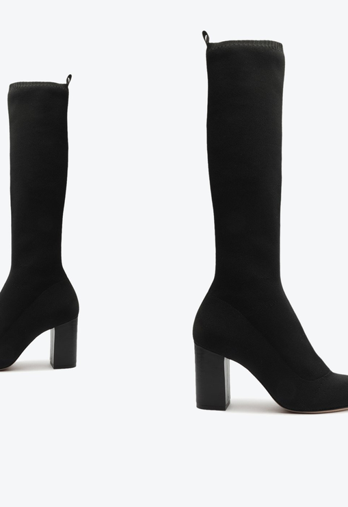 Bota Cano Alto Knit Preta