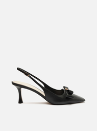 Scarpin Preto Arezzo Couro Bico Quadrado Slingback Laço