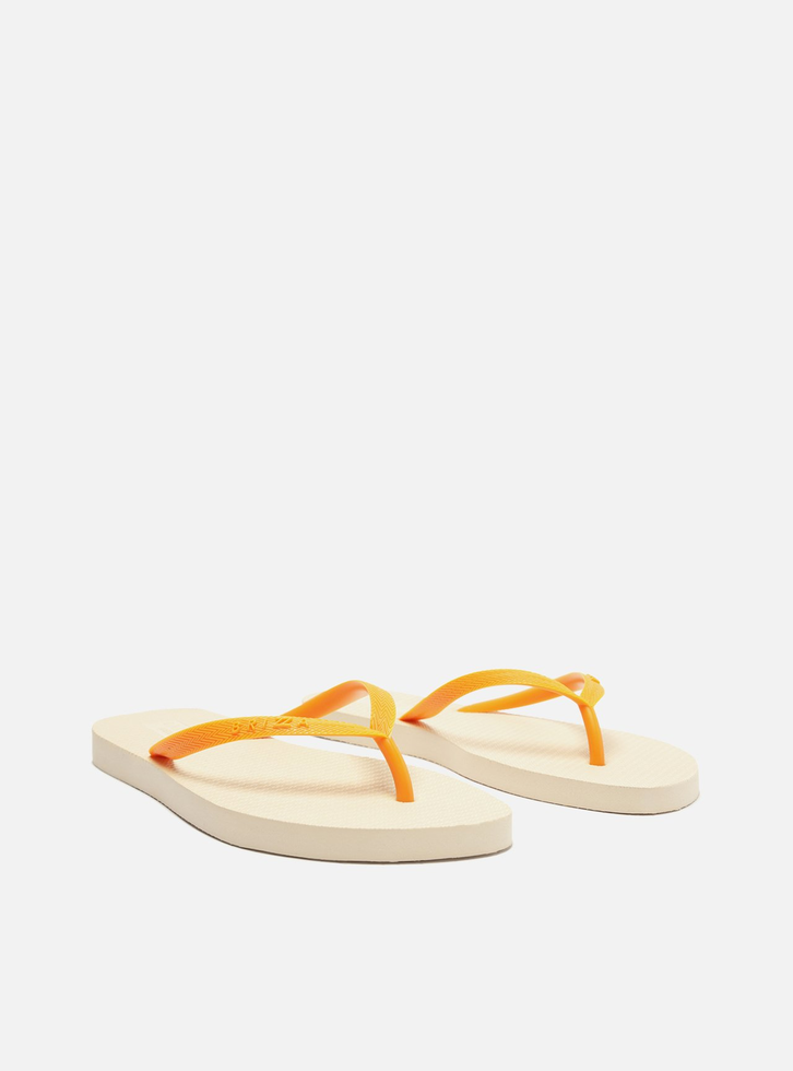 Chinelo de Dedo Branco e Laranja e Pouch