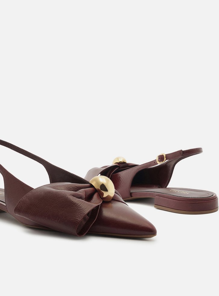 Sapatilha Vermelha Couro Slingback Laço Metal