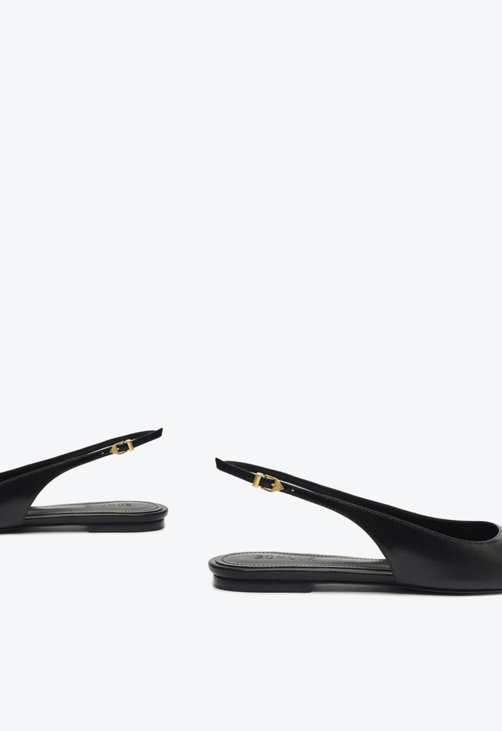 Sapato Slingback Rasteiro Couro Preto