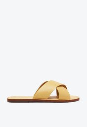 Rasteira Tiras Cruzadas Couro Amarela