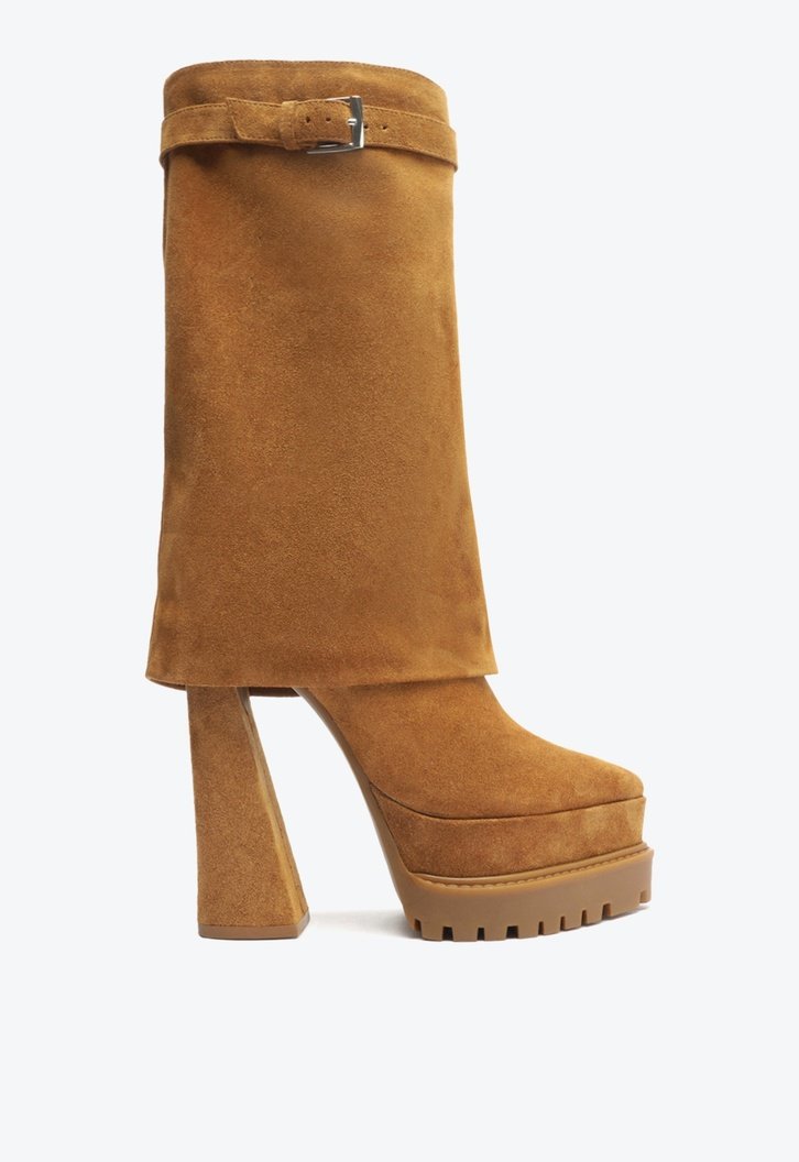 Bota Marrom Arezzo Camurça Cano Longo Polaina Esther