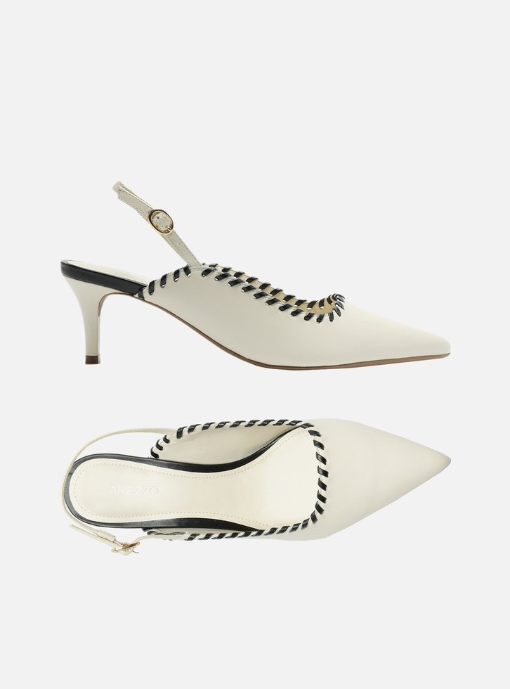 SCARPIN OFF-WHITE AREZZO COURO SLINGBACK COSTURA