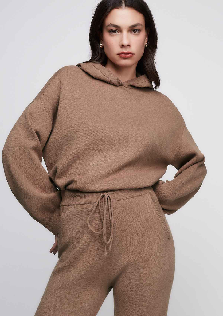 Blusão Marrom Dzarm Oversized Em Tricô Com Capuz