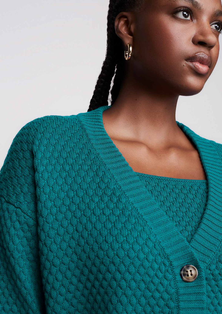 Cardigan Verde Dzarm Alongado Em Tricô e Decote V