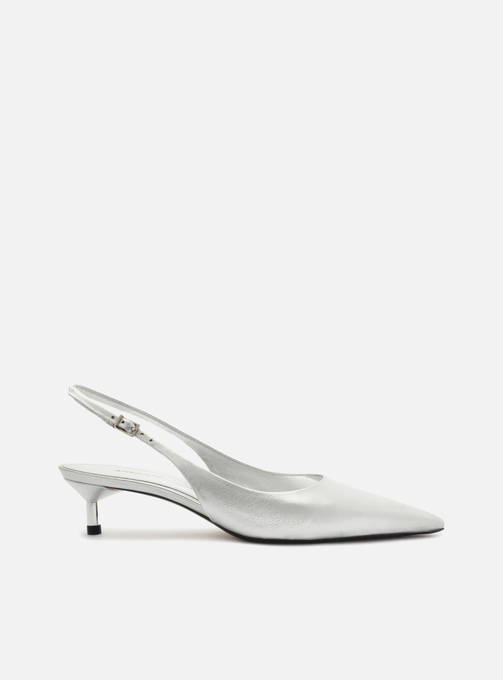 Scarpin Prata Arezzo Salto Kitten Slingback