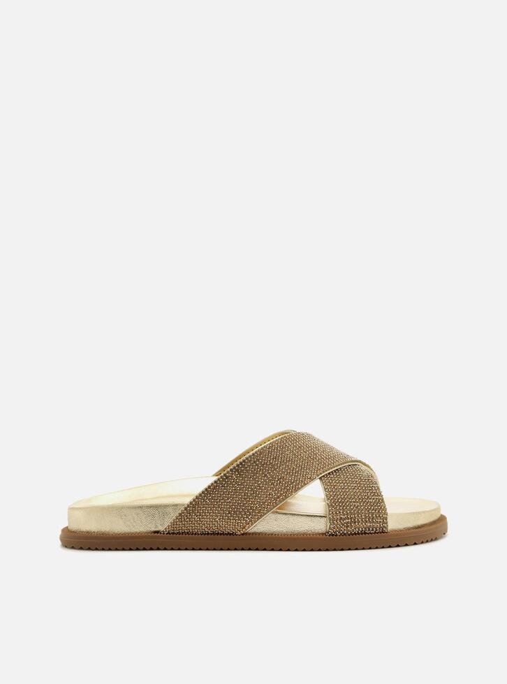 Slide Dourado Arezzo Tiras Largas Strass