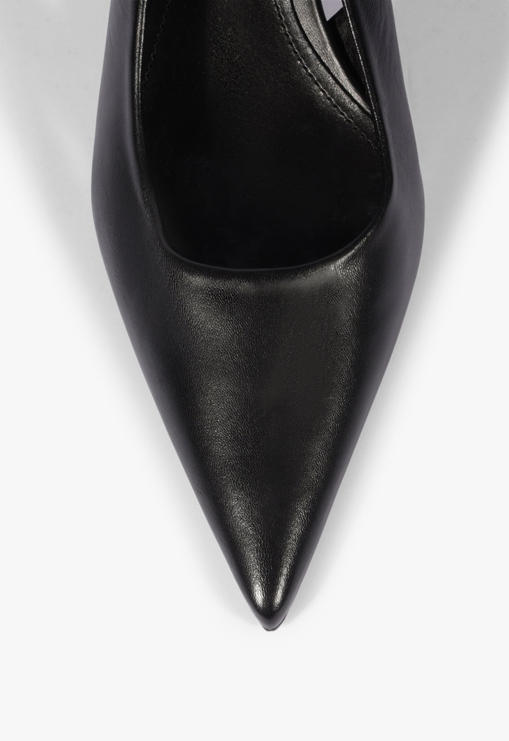 Slingback Couro Salto Médio Bloco Preto