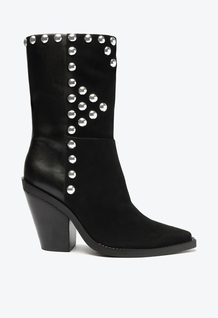 Bota Preta Camurça Cano Médio Western Tachas Hezel