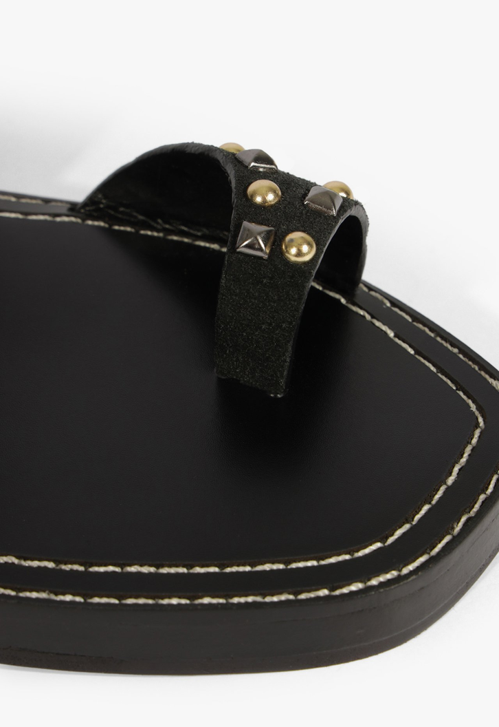Sandália Rasteira Couro Boho Preto