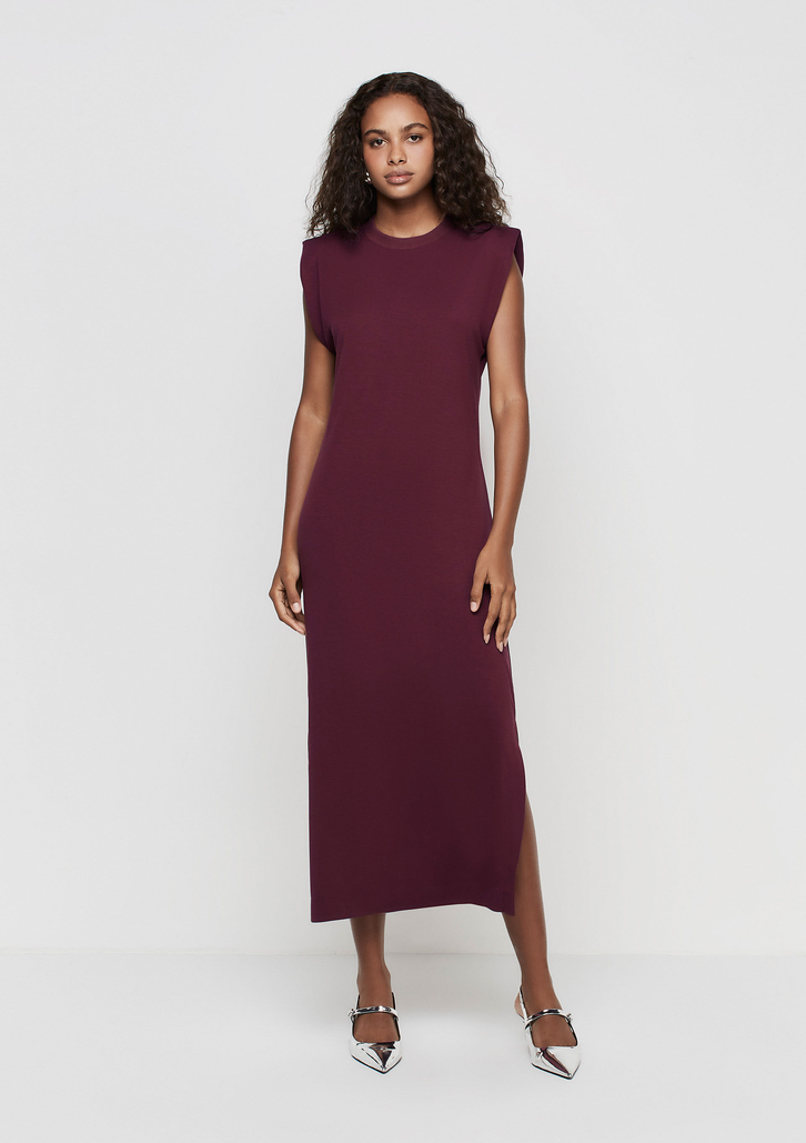Vestido Midi Vermelho Dzarm Reto Decote Redondo