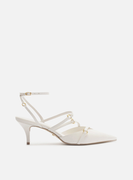 Scarpin Branco Arezzo Couro Salto Kitten Tiras