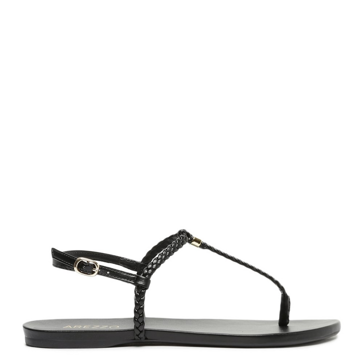 Sandália Preta Arezzo Rasteira Trançada