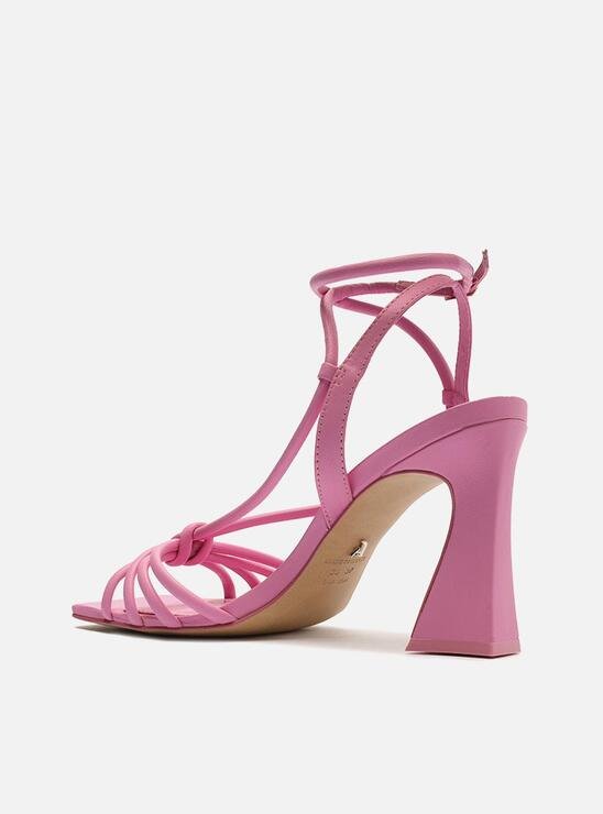 SANDÁLIA ROSA AREZZO SALTO ALTO FLARE TIRAS