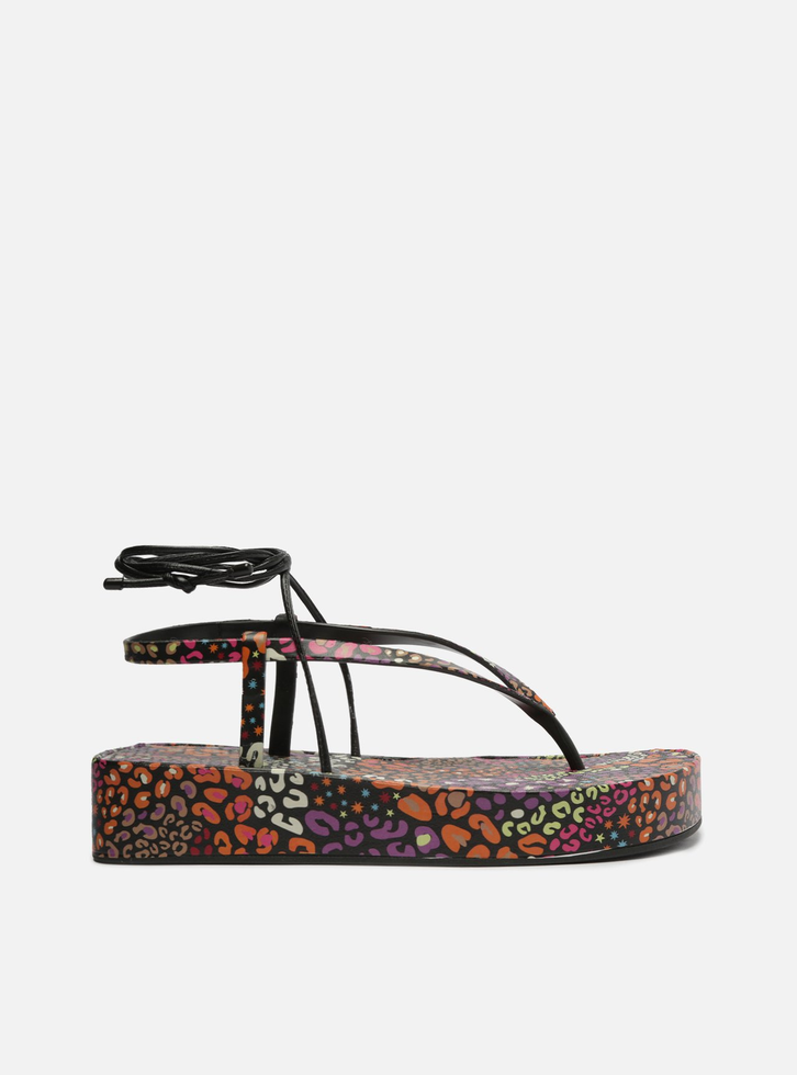 Sandália Preta Estampa Flatform Amarração Brizza