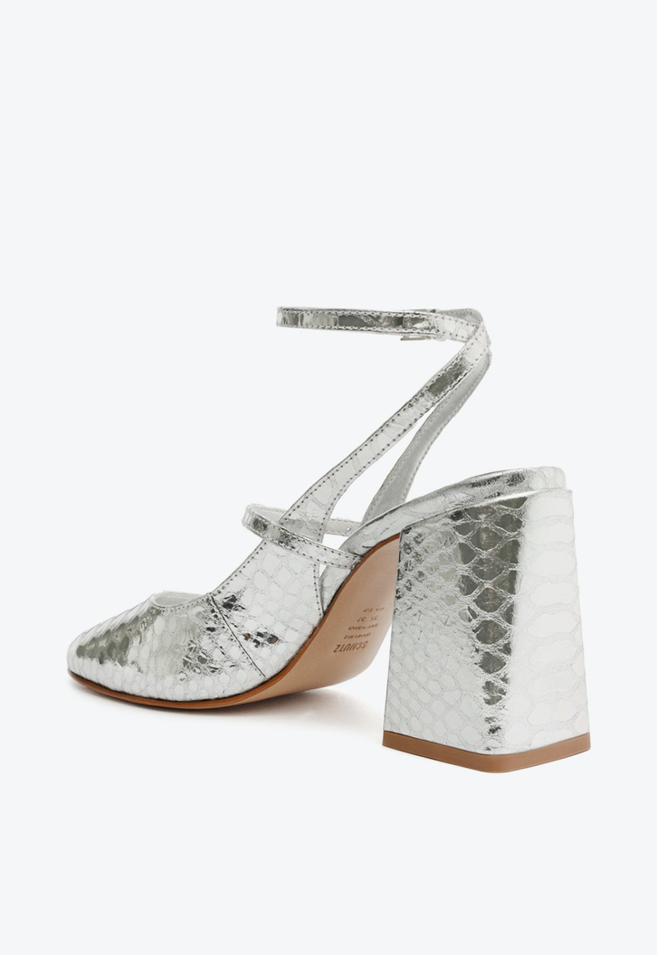 Sapato Boneca Dorothy Lace Salto Bloco Prata