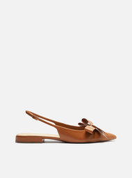 Sapatilha Marrom Arezzo Couro Slingback Laço Lateral