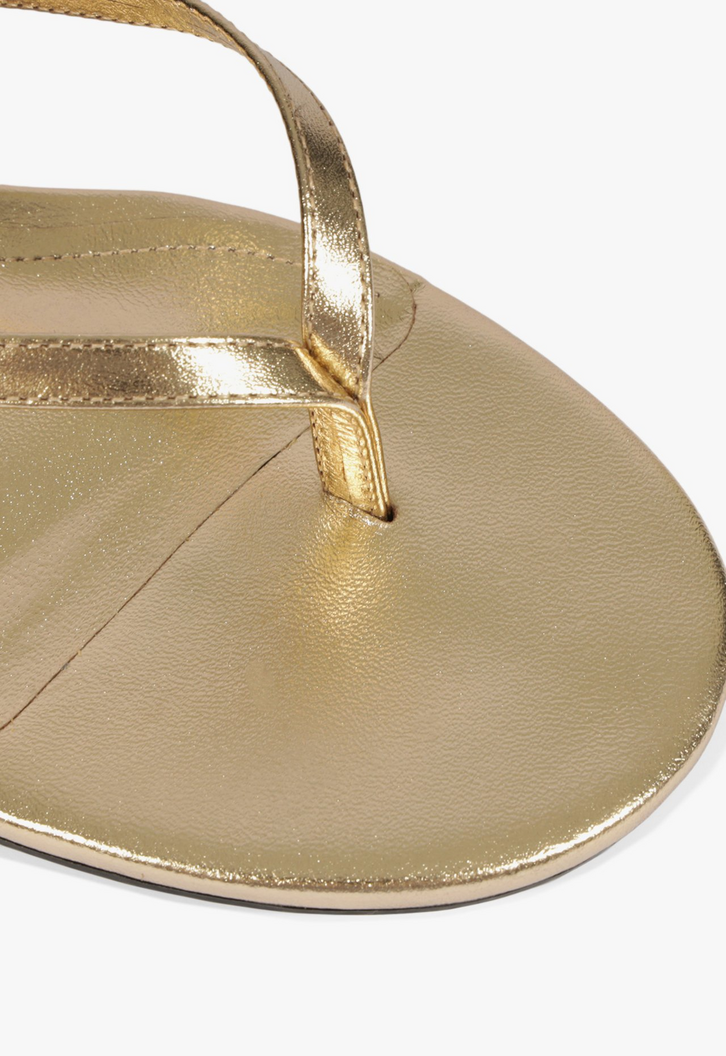 Sandália Mule Tiras Salto Baixo Couro Dourado