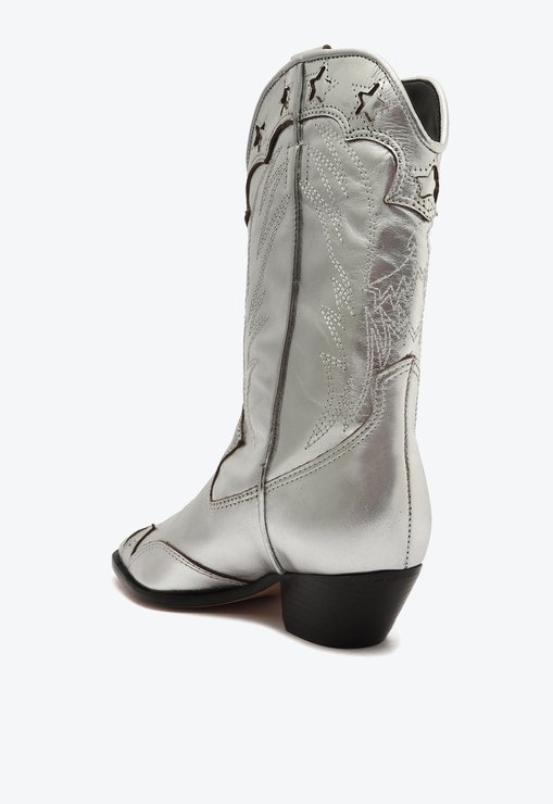 Bota S-Cicera Salto Bloco Couro Prata