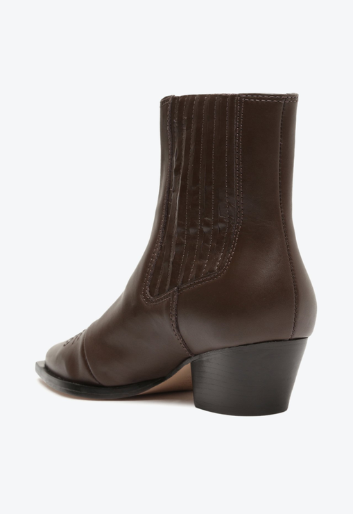 Bota Western Briani Salto Bloco Baixo Couro Marrom