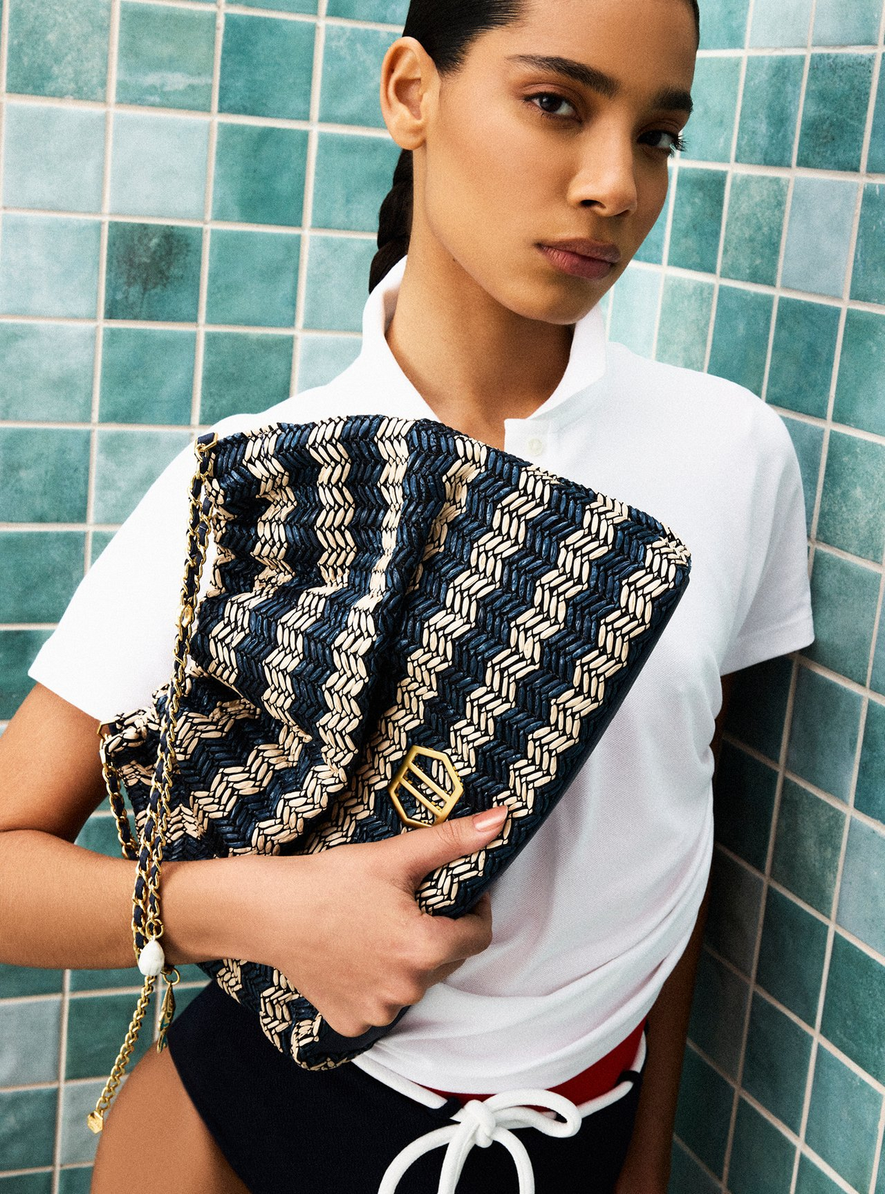 Bolsa Hobo Azul Ráfia Esther Grande | ZZ MALL